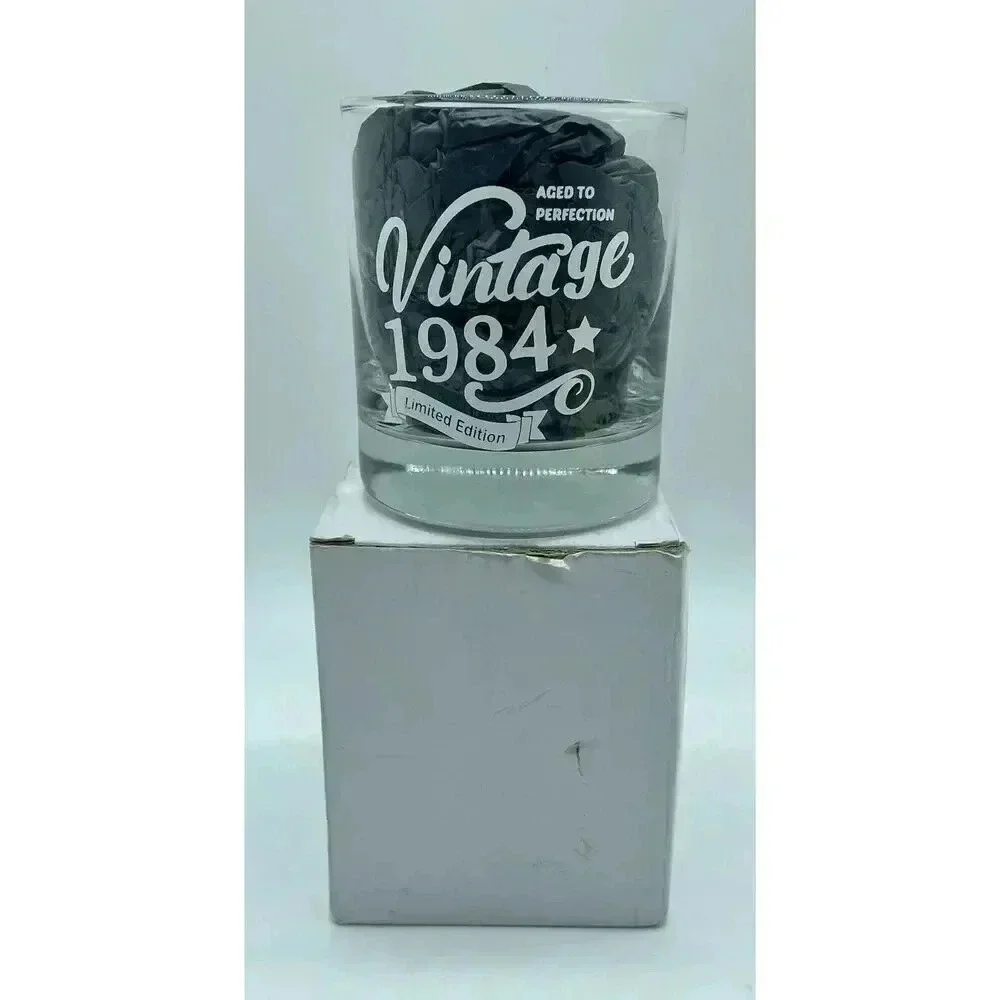 Old Fashioned Glass “Vintage 1984” Old Time Information‎ 10.25oz Whiskey Glass
